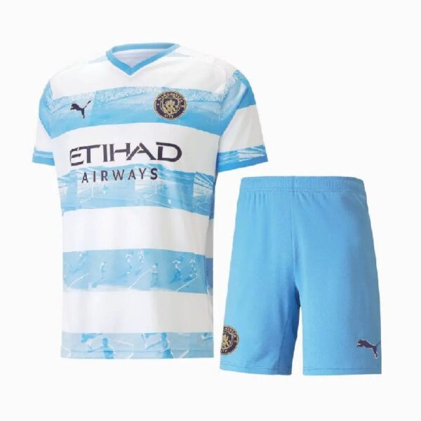 Manchester City 202223 Anniversary Kids Jersey And Shorts Kit 44054