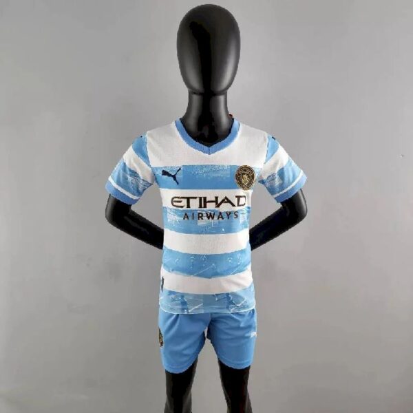 Manchester City 202223 Anniversary Kids Jersey And Shorts Kit 44055