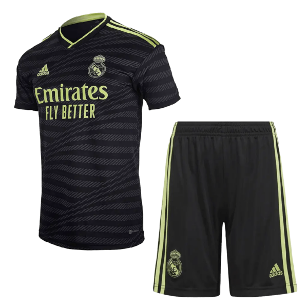 Real Madrid 202223 Third Kids Jersey And Shorts Kit 1