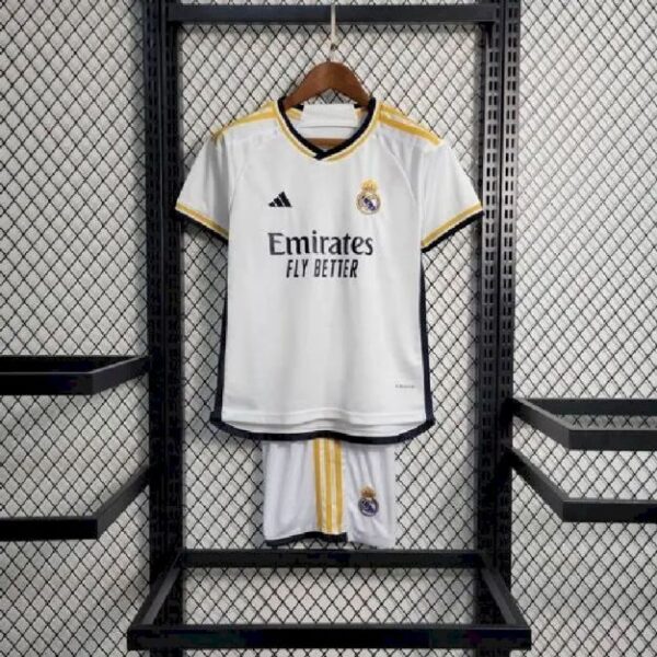 Real Madrid 202324 Home Kids Jersey And Shorts Kit 57347 1