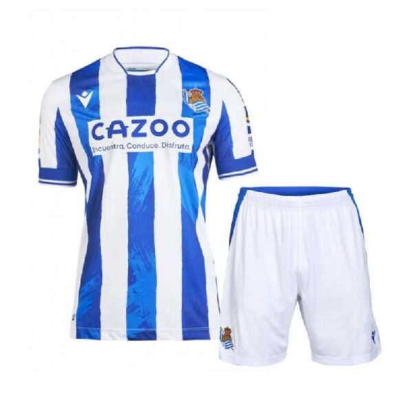 Real Sociedad 202223 Home Kids Jersey And Shorts Kit 50532 1