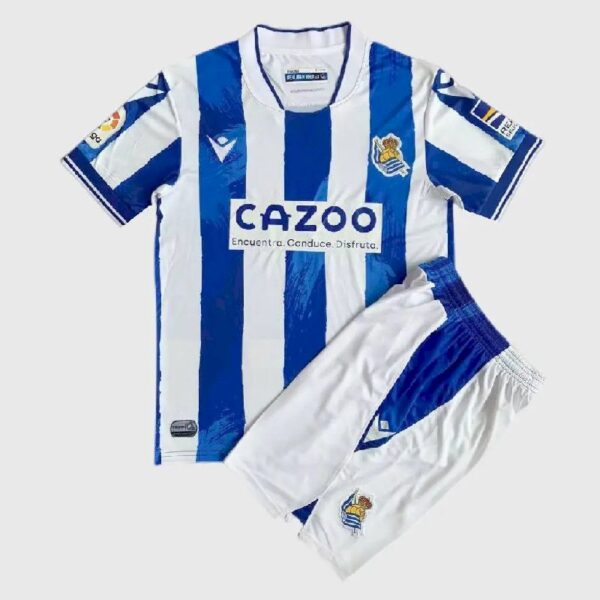 Real Sociedad 202223 Home Kids Jersey And Shorts Kit 50534 1